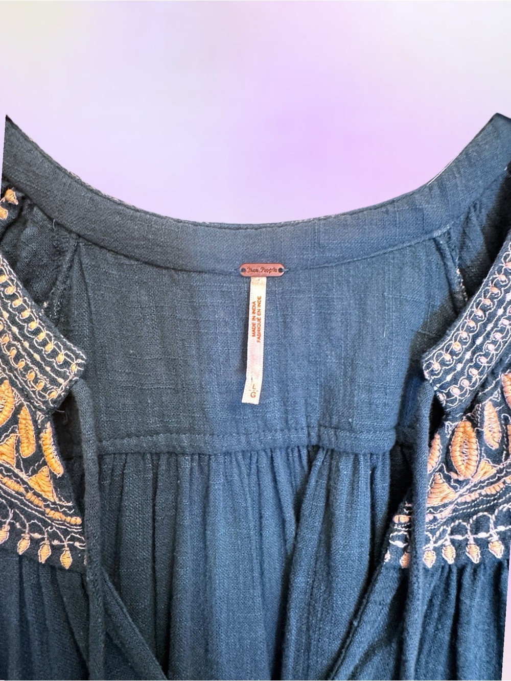 Free People Teal Dreamweaver Embroidered Flowy Tunic Top / Dress - Sz Large EUC - Picture 5 of 11